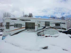 winter camping in an RV