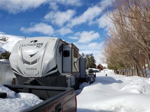 winter rv camping in the mountains